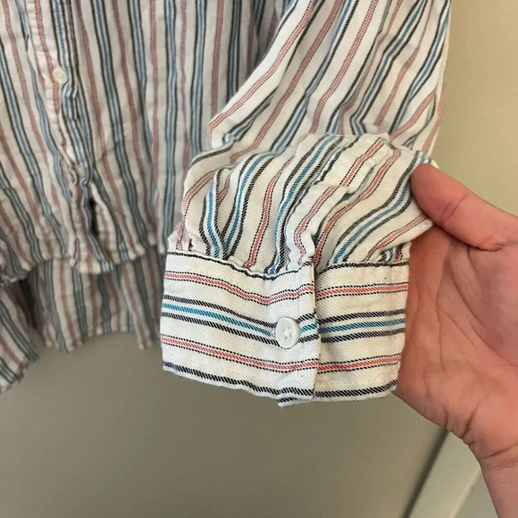 Terra & Sky Womens White Striped Button Up Shirt Pocket 3X Collared Long Sleeve - Picture 7 of 9